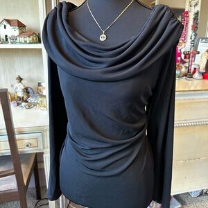 Anne Klein Black Long Sleeve Cowl Neck Elegant Blouse
